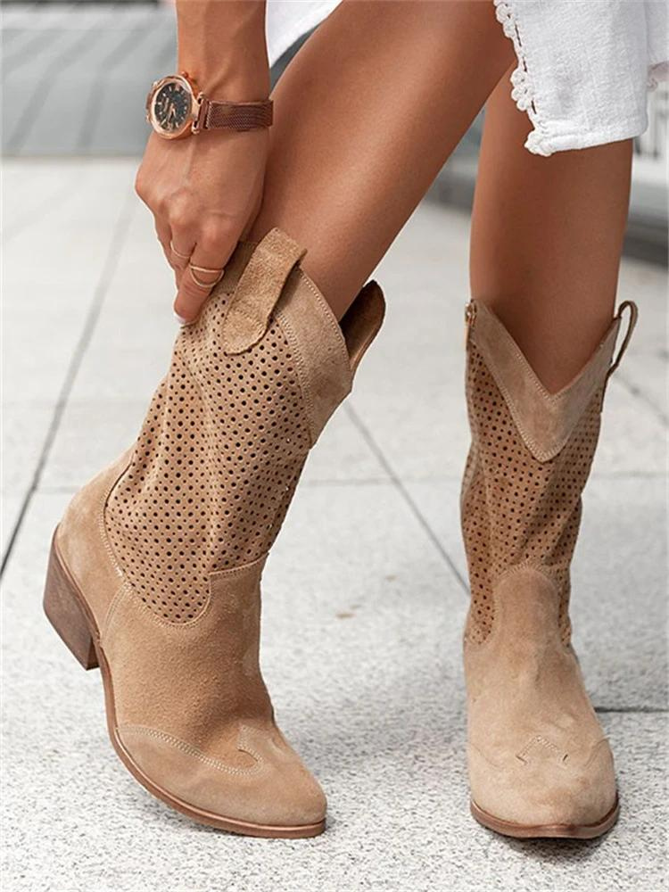 Dames Western Laarzen tot halverwege de Kuit Cowboystijl | met Geperforeerd Ontwerp