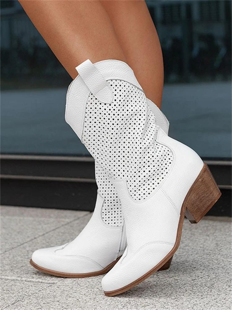 Dames Western Laarzen tot halverwege de Kuit Cowboystijl | met Geperforeerd Ontwerp
