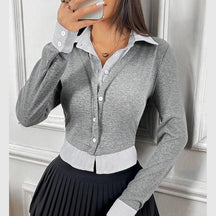 Victoria - Chique Tweedelige Blouse met Cropped Cardigan