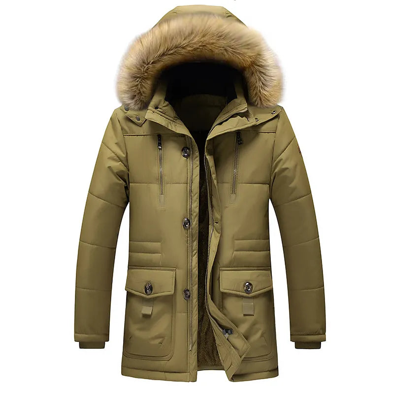 Heren Warme Geïsoleerde Winterparka Dikke Jas | Capuchon en Bontkraag