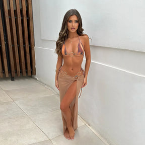 Chiara - Luxe Satijnen Triangel Bikini met Bijpassende Rok