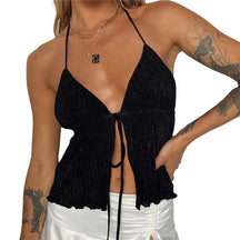 Elena - Elegante Halter Crop Top met Plissé & Striksluiting