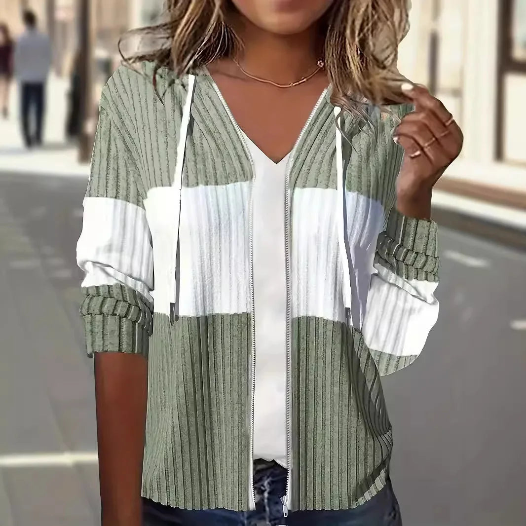 Dames Hoodie met Kleurenblokken en Gestreepte Rits | Losse Pasvorm & Comfortabel
