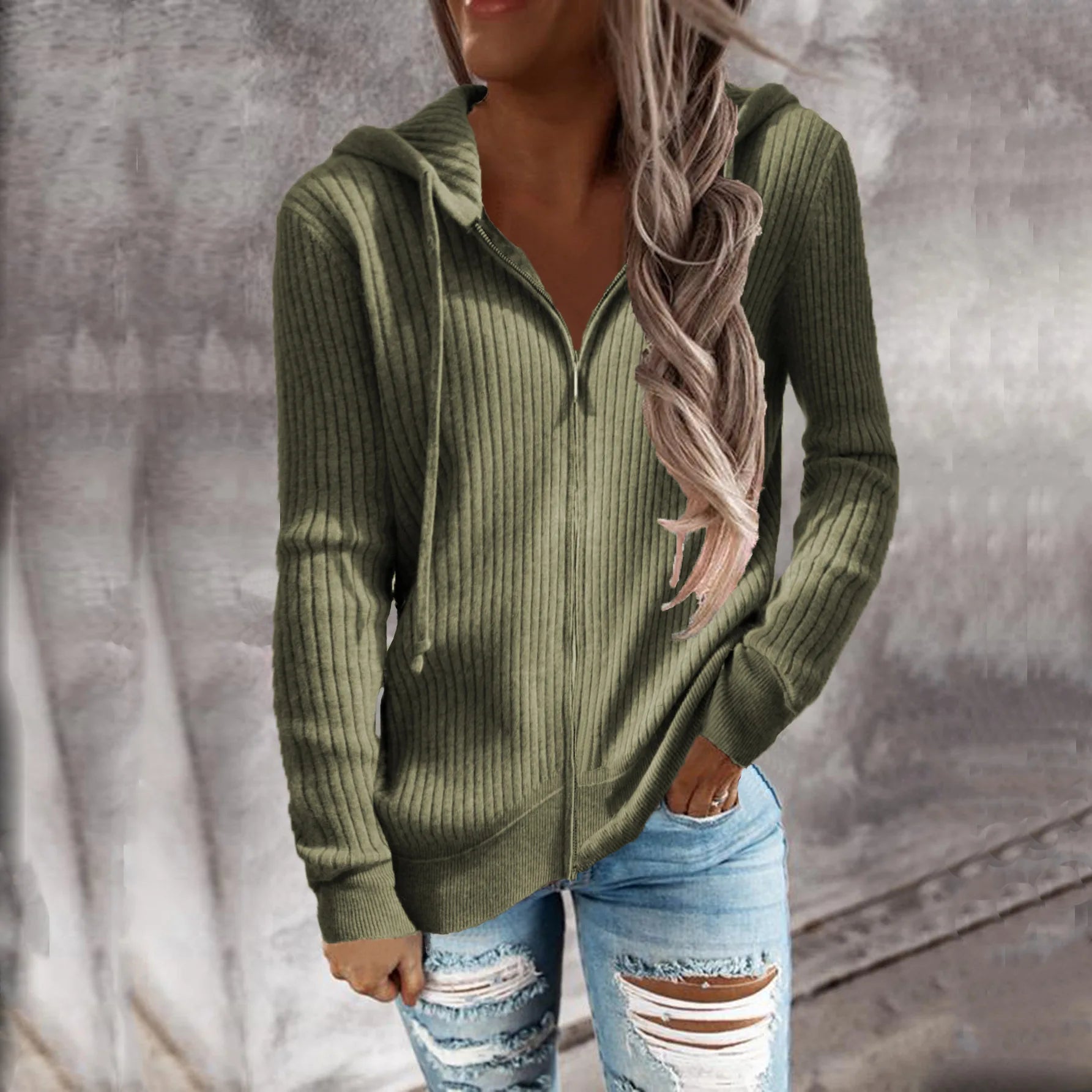 Dames Geribde Winter Hoodie met Rits | Lange Mouwen & Warm