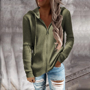Dames Geribde Winter Hoodie met Rits | Lange Mouwen & Warm