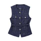 Amélie - Chic Getailleerd Tweed Gilet met Goudkleurige Knopen