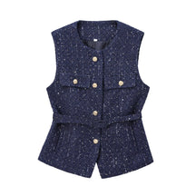 Amélie - Chic Getailleerd Tweed Gilet met Goudkleurige Knopen