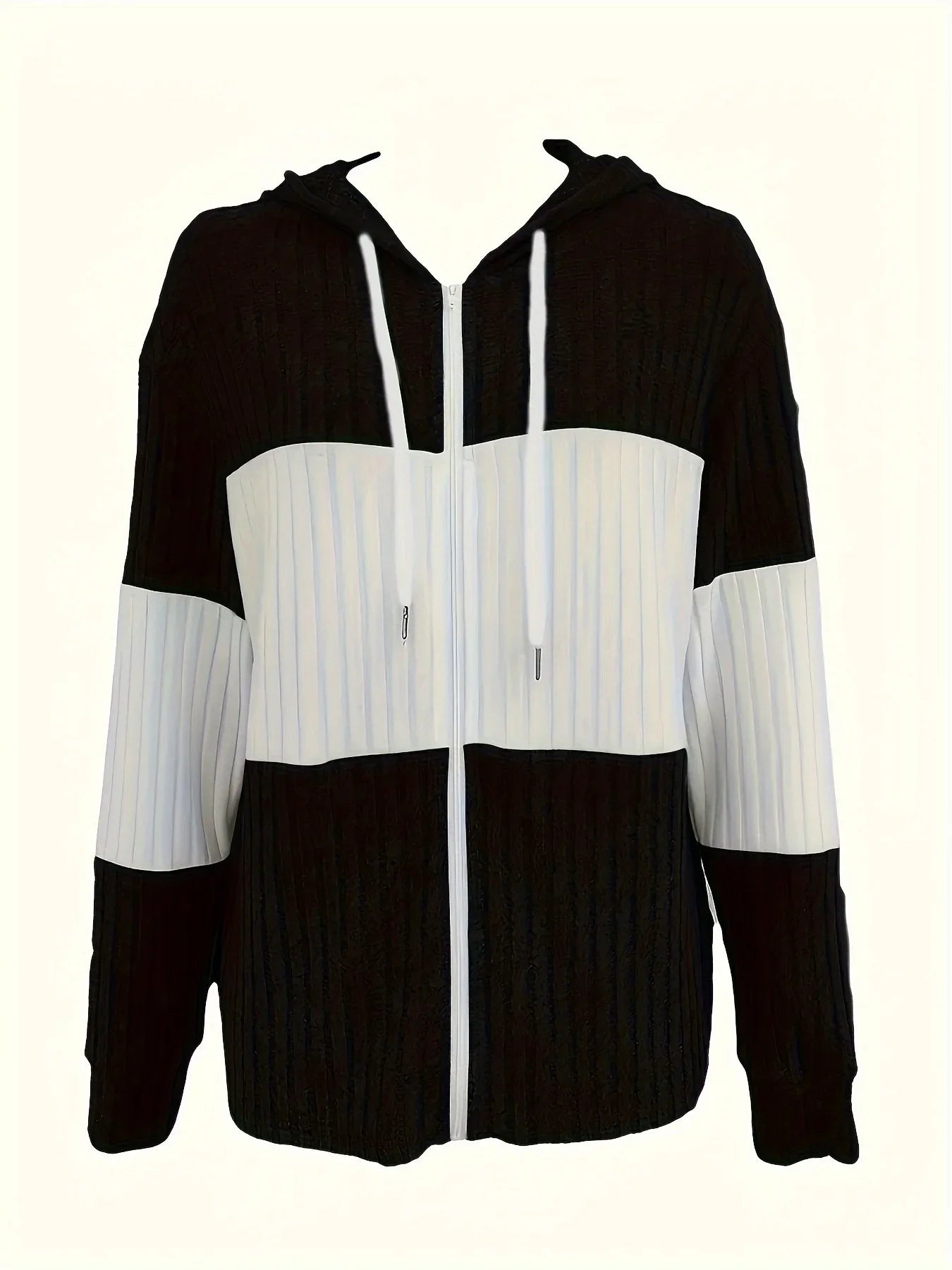 Dames Hoodie met Kleurenblokken en Gestreepte Rits | Losse Pasvorm & Comfortabel