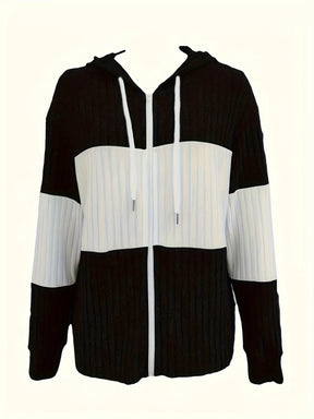 Dames Hoodie met Kleurenblokken en Gestreepte Rits | Losse Pasvorm & Comfortabel