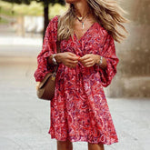 Eilen - Vloeiende Boho Jurk met Bloemenprint en Lange Mouwen