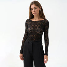 Clara - Trendy Transparante Kant Top met Lange Mouwen