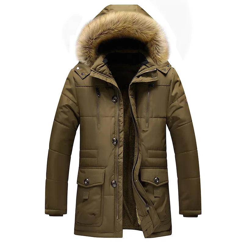 Heren Warme Geïsoleerde Winterparka Dikke Jas | Capuchon en Bontkraag