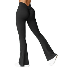 Mila – Flared Sportlegging met Scrunch Detail en Hoge Taille