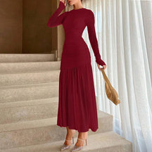 Victoria - Elegante Maxi Jurk met Lange Mouwen & Ruches Detail