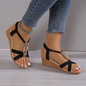 Elena - Comfortabele Wedgesandalen met Elegant Strass Design