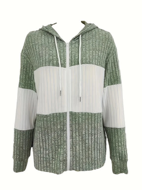 Dames Hoodie met Kleurenblokken en Gestreepte Rits | Losse Pasvorm & Comfortabel