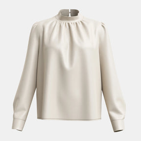 Clara - Elegante Blouse met Opstaande Kraag en Pofmouwen