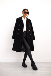 Dames Warme Dubbelrijige Lange Winter Trench Overjas | Met Gouden Knopen