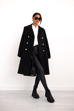 Dames Warme Dubbelrijige Lange Winter Trench Overjas | Met Gouden Knopen