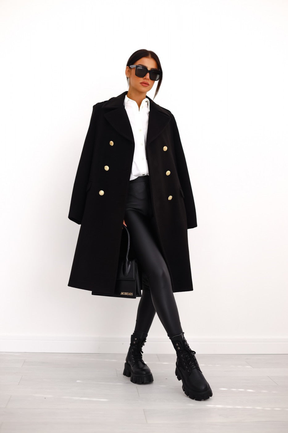 Dames Warme Dubbelrijige Lange Winter Trench Overjas | Met Gouden Knopen