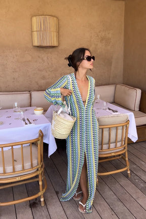 Nina - Elegante Gehaakte Maxi Jurk met Diepe V-hals