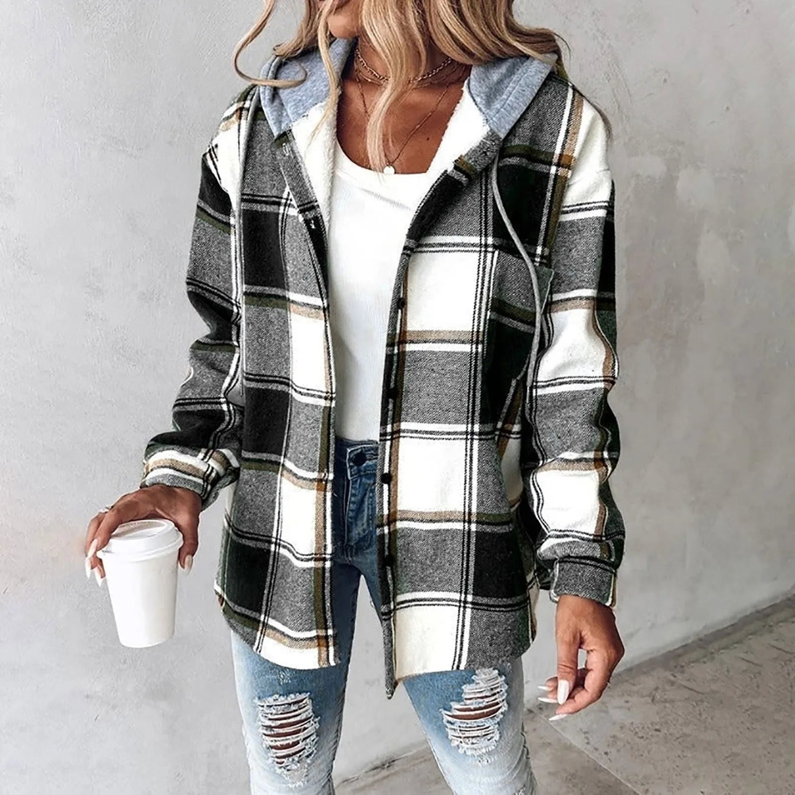 Dames Gezellige Geruite Hoodie Jas | Stijlvolle Warmte