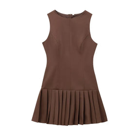 Elodie - Trendy Mouwloze Mini Jurk met Plooirok en Strakke Taille