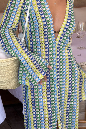 Nina - Elegante Gehaakte Maxi Jurk met Diepe V-hals