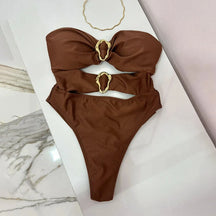 Isabella - Luxe Bandeau Badpak met Gouden Accenten