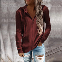 Dames Geribde Winter Hoodie met Rits | Lange Mouwen & Warm