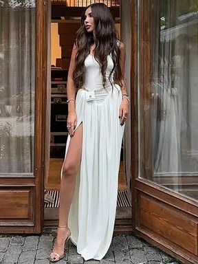 Bella - Elegante Asymmetrische Maxi Jurk met Plissé Details