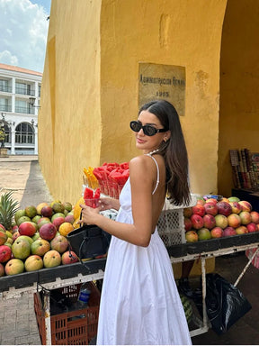 Sienna - Zomerse Witte Maxi Jurk met Open Rug en Spaghettibandjes
