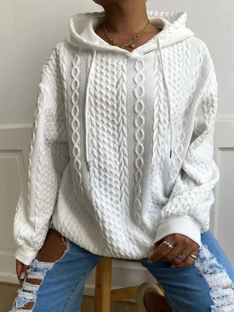 Dames Winter Hoodie met Lange Mouwen in Kabelbreisel | Losse Pasvorm
