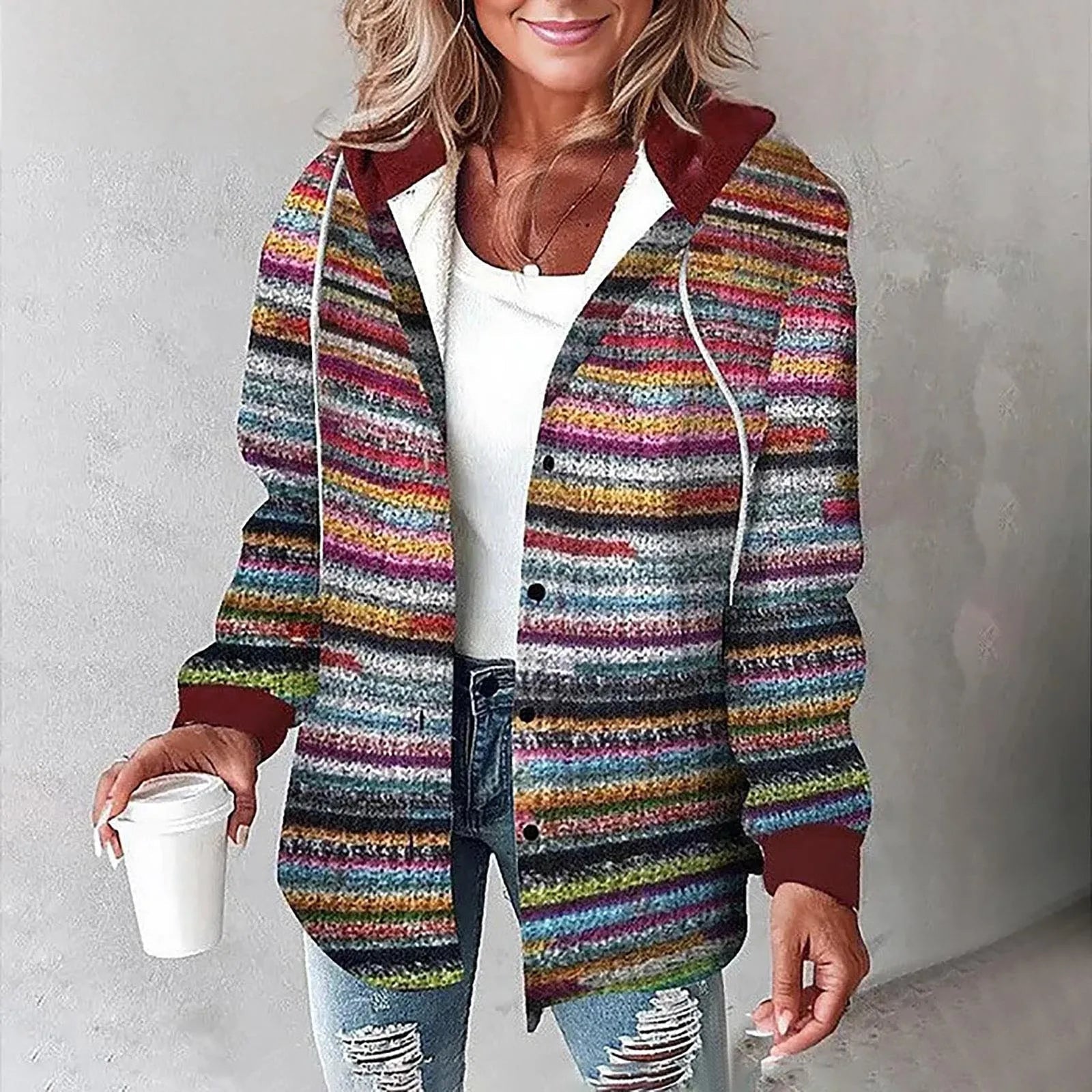 Dames Gezellige Geruite Hoodie Jas | Stijlvolle Warmte
