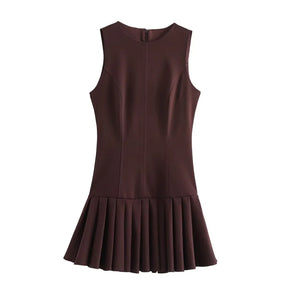 Elodie - Trendy Mouwloze Mini Jurk met Plooirok en Strakke Taille