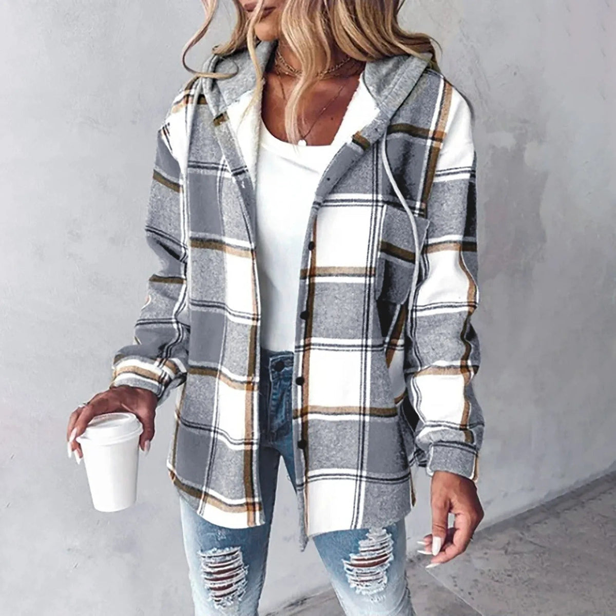 Dames Gezellige Geruite Hoodie Jas | Stijlvolle Warmte