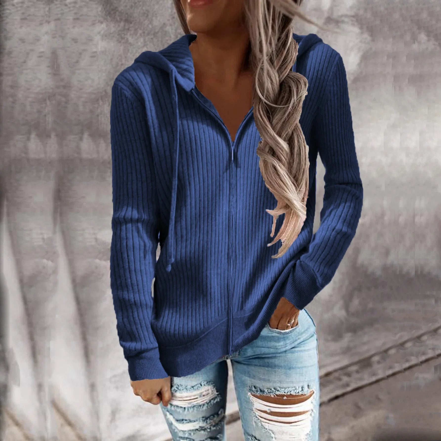 Dames Geribde Winter Hoodie met Rits | Lange Mouwen & Warm