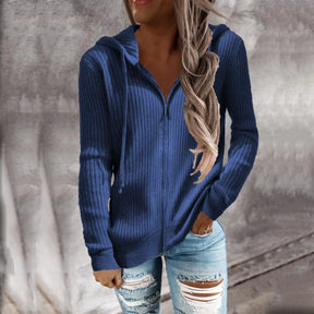 Dames Geribde Winter Hoodie met Rits | Lange Mouwen & Warm