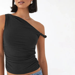 Isabelle - Elegante One-Shoulder Top met Gedrapeerde Details