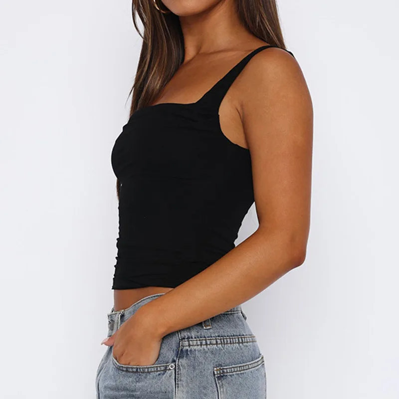 Emma - Elegante Asymmetrische Crop Top met Ruches & Stretch Pasvorm