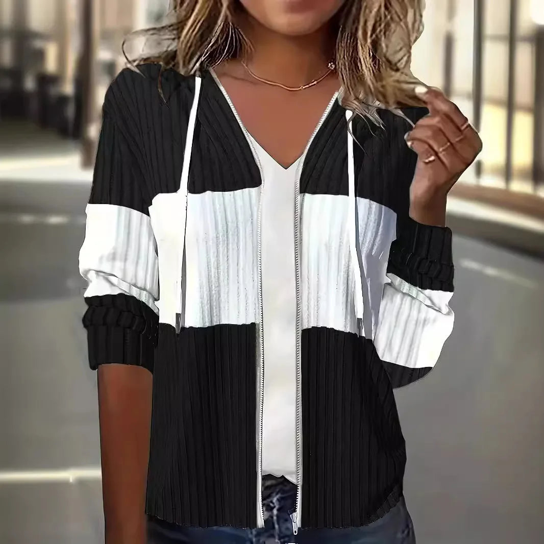 Dames Hoodie met Kleurenblokken en Gestreepte Rits | Losse Pasvorm & Comfortabel
