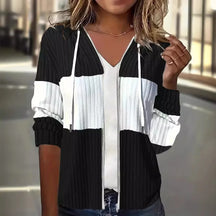 Dames Hoodie met Kleurenblokken en Gestreepte Rits | Losse Pasvorm & Comfortabel