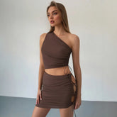 Amelia - Trendy One-Shoulder Ruched Mini Jurk Set