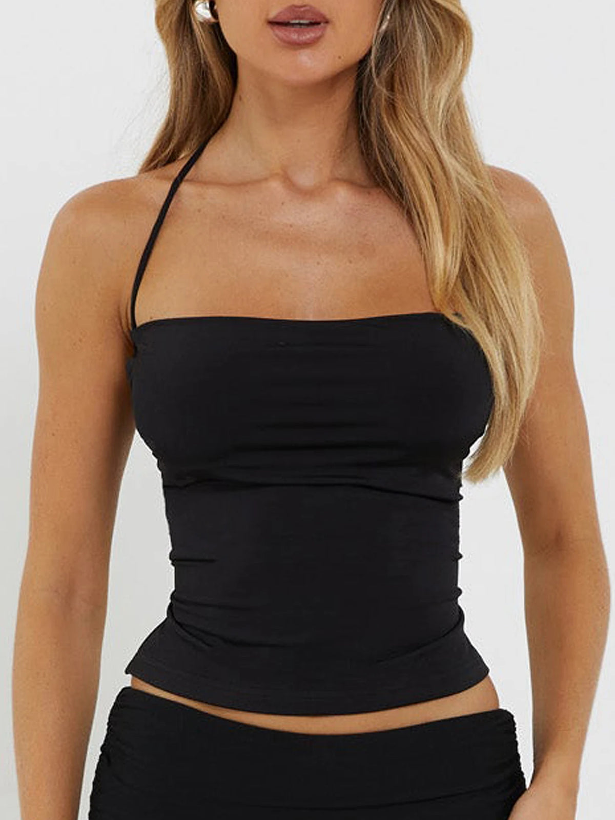 Valentina - Sexy Halter Crop Top met Open Rug & Vetersluiting