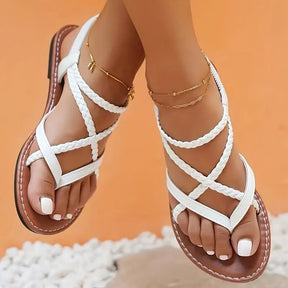 Lia - Handgemaakte Gevlochten Leren Sandalen met Gladiator Design