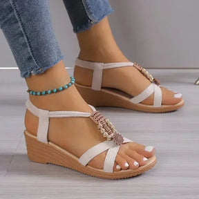 Elena - Comfortabele Wedgesandalen met Elegant Strass Design