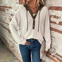 Dames Gebreide Hoodie Trui met Knoopdetails | Gezellig & Warm