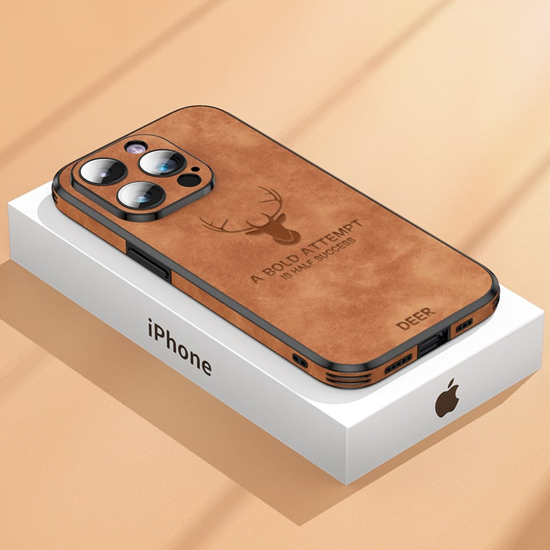 Deer - Luxe Leren iPhone Hoesje met Stijlvol Design en Schokbestendige Bescherming