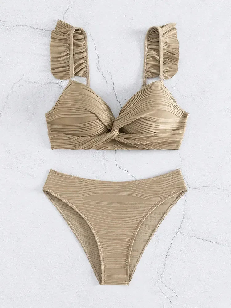 Camille - Elegante Bikini met Ruffle Schouderbanden en High-Waist Slip