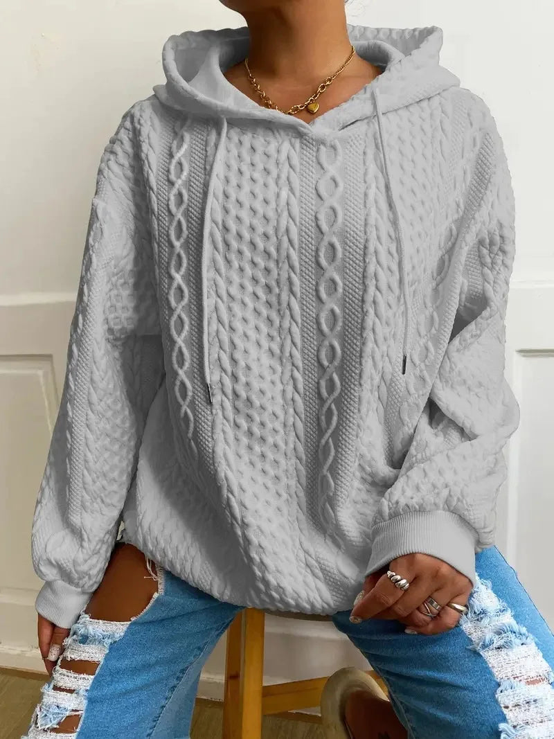 Dames Winter Hoodie met Lange Mouwen in Kabelbreisel | Losse Pasvorm